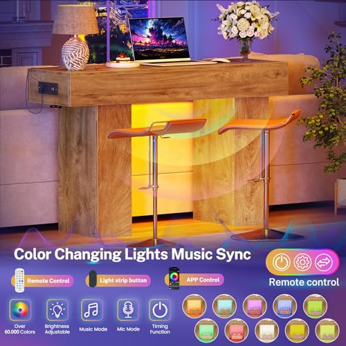 Image of 47.2 inch Entryway Table, Console Table with Charging Station and Adjustable LED light, Farmhouse Wood Sofa Table, Behind the Couch Table, Narrow Console Table, Entry Table for Hallway, Living Room