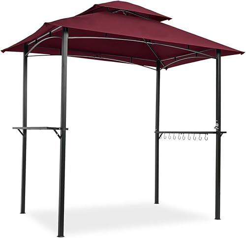 FRITHJILL Gazebo para parrilla de 8 x 5 pies, tienda de campaña de refugio suave de doble nivel con marco de acero