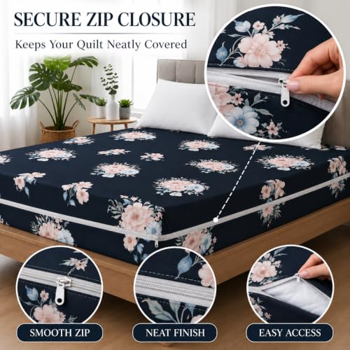 Image of Super Premium Quilt Cover Double Bed with Zipper Blanket Cover /rajai Cover /Comforter Cover /Duvet Cover King Size Soft Cotton Breathable Skin Friendly 90x100 Inches, Color- Black and White Rose