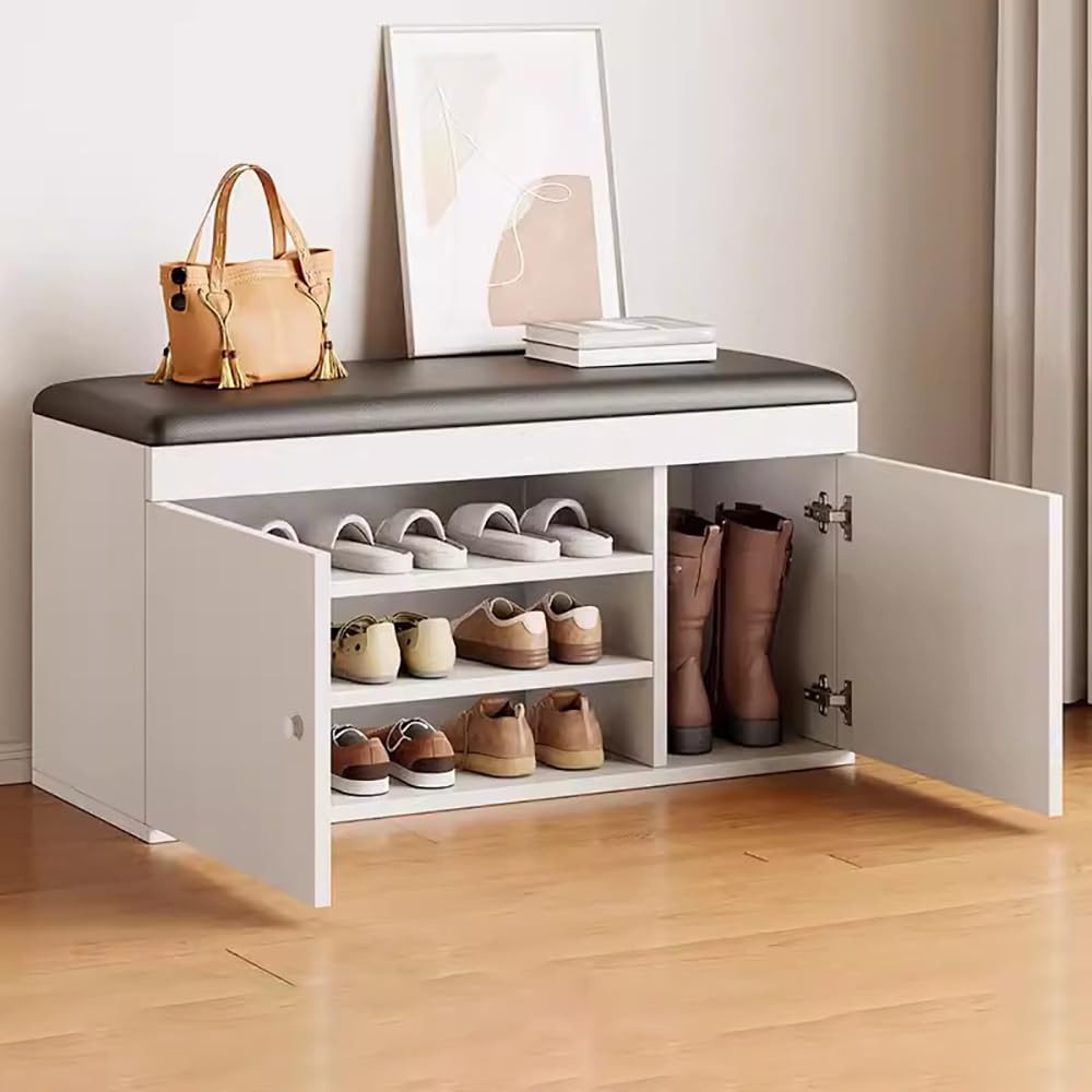 Panca Scarpiera Con Seduta Imbottita - Scarpiera Salvaspazio Per Ingresso, Corridoio, Camera, In Bambù - 90x50x32 Cm - Foto 5