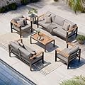 Oasbira Aluminum Outdoor Patio Furniture Set with Coffee Table, 5 Piece Patio Conversation Sets, Patio Sectional Furniture Set for Porch, Balcony, Yard, Gray