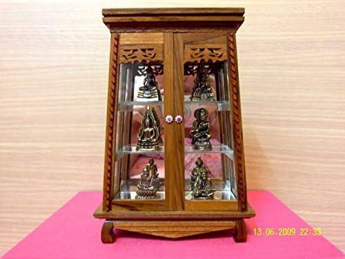 Vintage retro Small Display Cabinet 2 Glass Door Shelf Showcase Dollhouse Miniature Armoire Teak Wood Cupboard Curio Thai Handcraft