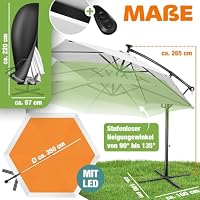 KESSER® Sonnenschirm Solar Ø 300 cm/Ø 350 cm mit LED Beleuchtung, Ampelschirm mit Kurbel, Garten, Sonnenschutz, Gestell & Ständer aus Alu, UV-Schutz, wasserdicht + Windfest, 360° Funktion + Hülle – Ansicht 2