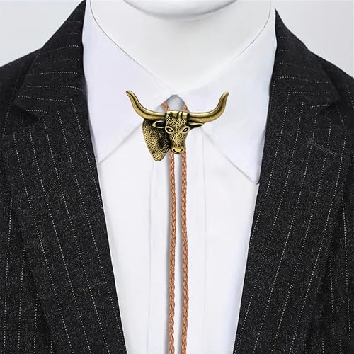 Image of Jeilwiy Bolo Tie for Men Western Cowboy Tie Necklace Gold Bolo Tie Leather Necktie Halloween Tie Accessories for Women