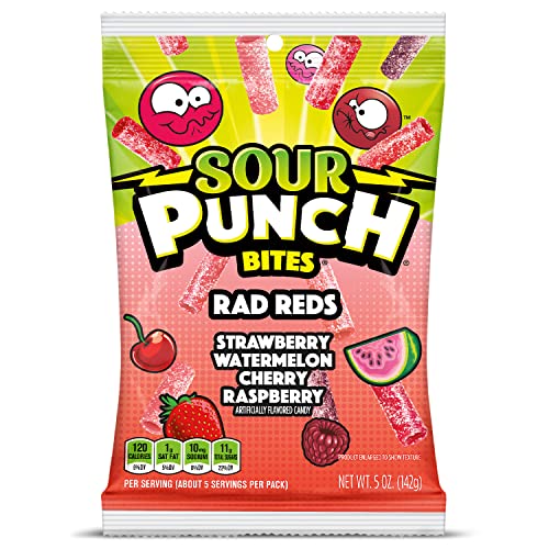 Sour Punch Bites, Ragin' Reds Watermelon, Strawberry, Cherry & Raspberry Chewy Candy, 5oz Bag (Pack of 12) - image 1