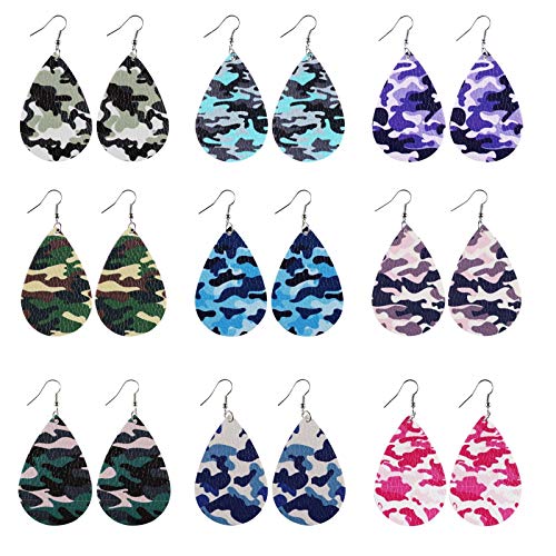 10 Pairs Camo Leather Drop Earrings Set Dainty Colorful Double Print Earrings Camouflage Teardrop Earrings for Women Jewelry2
