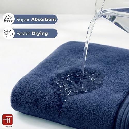 Image of 380 GSM 100% Cotton Highly Absorbent Light Weight Quick Dry Large Couple Bath Towel Set of 2 (Navy Blue)
