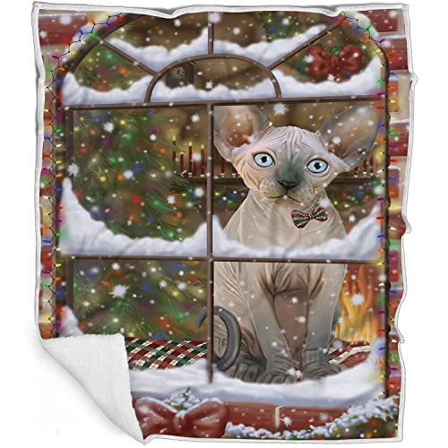 Doggie of the Day Sphynx Cat Blanket - Please Come Home for Christmas - Super Soft & Warm Pet Theme for Sofa or Bed, Warm Fleece, Sherpa or Woven Material BLNKT157530 (30x40 Fleece)