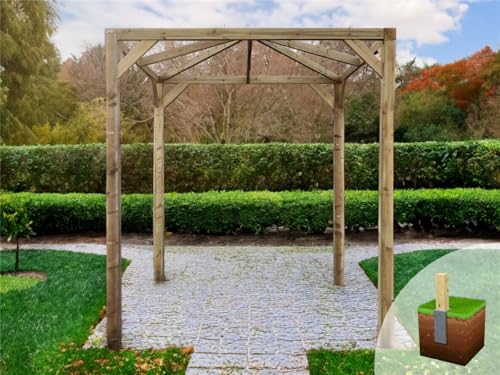 Image of eDecks Classico Wooden Garden Pergola - Pressure Treated Timber - 2400mm x 2400mm With Steel Spikes (2.1m) - Stylish Outdoor Seating, Patio Shade & Landscaping Feature