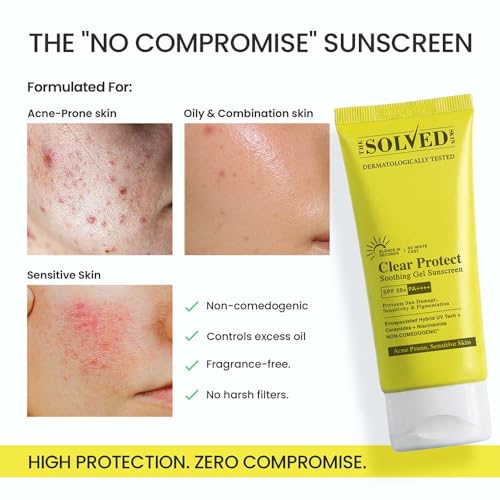 Image of The Solved Skin Clear Protect Sunscreen SPF 50+ PA++++ 50ml | Oil-Free Fluid Gel Sunblock | Lightweight Quick Absorbing | Zero White Cast | New Gen UV Filters | For Acne Prone & Sensitive Skin (50ml)
