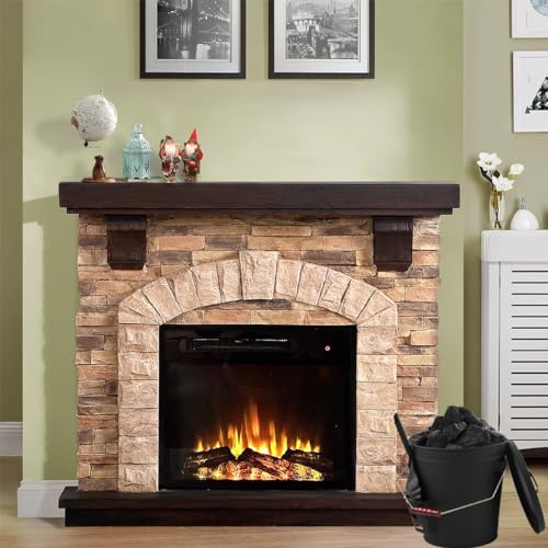 Gcostar Ash Bucket with Lid, Shovel and Hand Broom, 5.2 Gallon Metal Coal Ash Can for Fireplace, Fire Pits, Wood Burning Stoves, Indoor and Outdoor Use