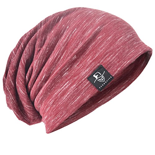 Men's Chic Striped Thin Baggy Slouch Summer Beanie Skull Cap Hat (Red)