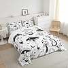 Wild Mushroom Comforter Set Queen Size,Abstract Sun Moon Starry Quilt Set Gothic Plants Bedding Set for Kids Boys Teens Room Decor,Black White Sketch Style Duvet Insert with 2 Pillowcases #1