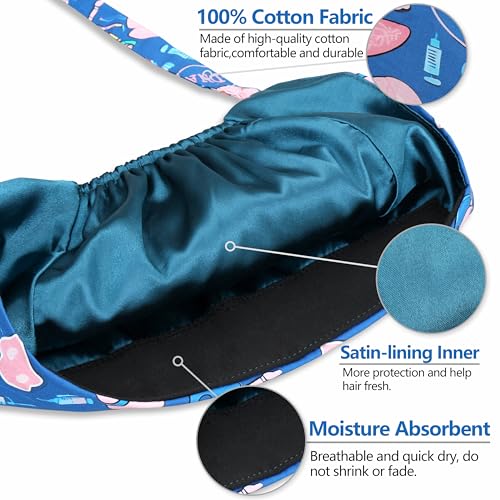 Image of Adjustable Scrub Cap with Button, Satin-Lined Cotton Scrub Hat Sweatband, Elastic Working Hat Unisex, One Size
