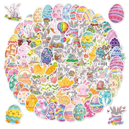 CAREOR 110Pcs Easter Bunny Eggs Theme Stickers Clings Vinyl Waterproof Cute Cartoon Stickers for Teens Gifts Laptop Bottles Guitar Luggage Skateboard