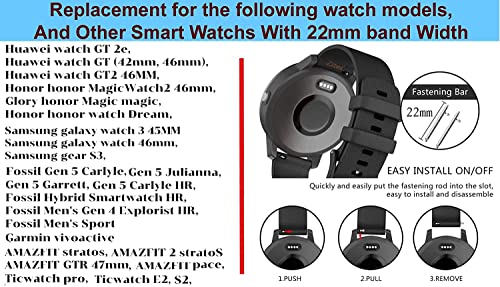 Image of Zitel Band Compatible with Fossil Gen 6 44mm, Gen 5 Carlyle, Garrett, Julianna, Gen 5E 44mm, Gen 4 Explorist HR, 22mm Silicone Strap