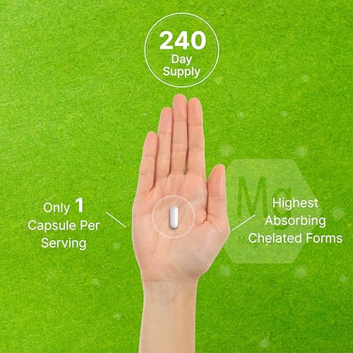 Magnesium Complex 500mg, 240 Veggie Capsules – 10-in-1 Glycinate, Citrate, Malate, Oxide, & More – 100% Chelated for Easy Absorption – Essential Mineral Supplement – Non-GMO