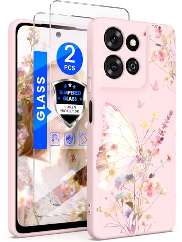 Yucenx for Motorola Moto G 5G 2026/Moto G Play 2026 Florals Case with 2X Screen Protectors, Girls Women Soft Liquid Silicone Shockproof Protective Cover for Moto G 5G 2026/G Play 2026(Butterfly)