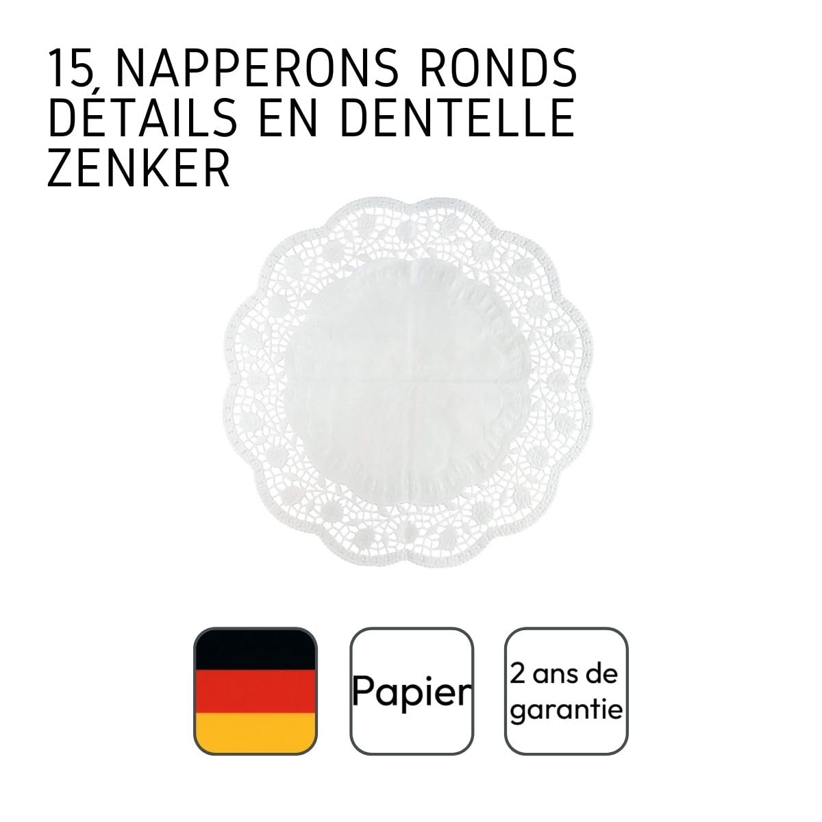 Zenker 15 serwetek na tort z papieru, 35 cm w kolorze białym