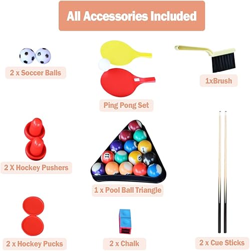 Miniatura 5 de IY Mesa de fútbol combinada 4 en 1, mesa de hockey, mesa de billar, mesa de ping pong de tenis de mesa incluyendo todos los accesorios, 4 pies