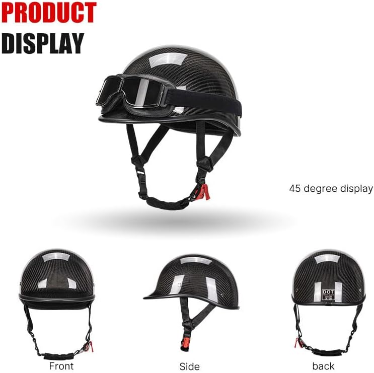 Miniatura 2 de Casco de motocicleta de media carcasa vintage con cara abierta de fibra de carbono ligera aprobado por el DOT