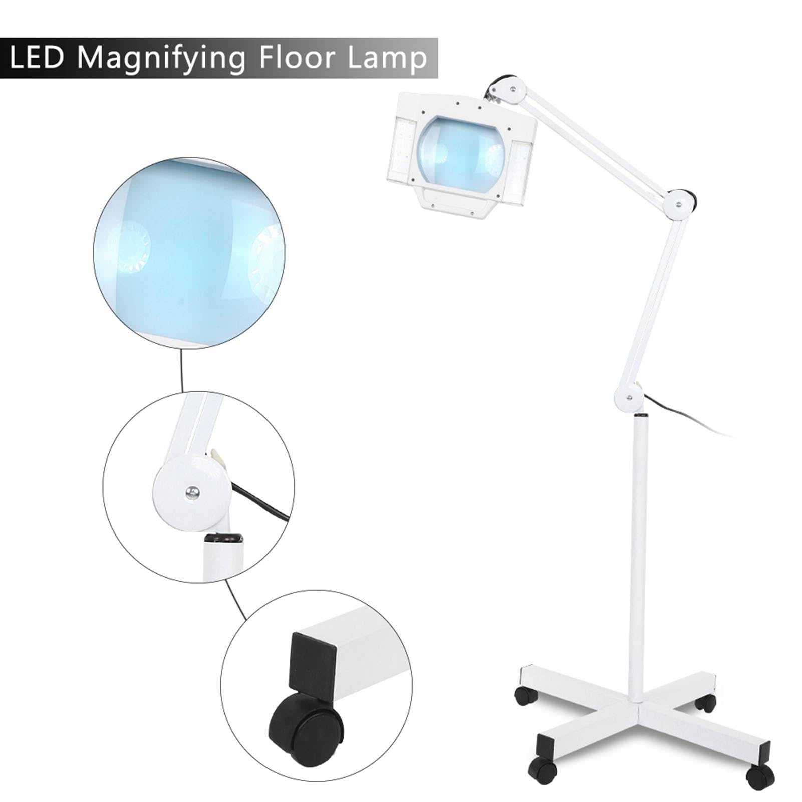 5 X Lampe Loupe Grossissante LED sur Pied 220V, Lampe Loupe Atelier avec Bras Réglable Pivotant pour Cabinet Médicale, Salon de Beauté, Cliniques, Tatouage, Spa, Bijoutiers, Horlogers