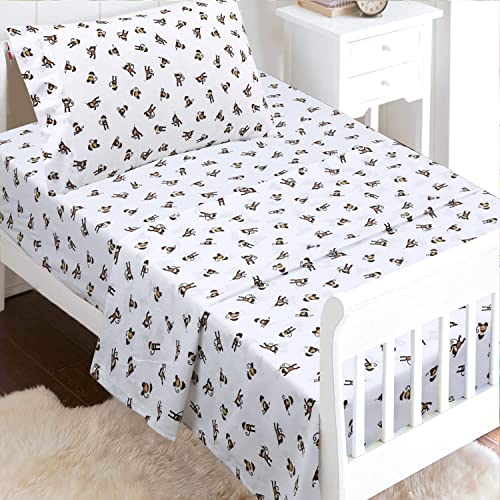 Cozy Line Home Fashions 100 Cotton 3 Piece Toddler Sheet Set, Soft Breathable Crib Bedding Set for Boys Includes a Flat Sheet, a Fitted Sheet, a Pillowcase, Monkey Around Jungle Bananas