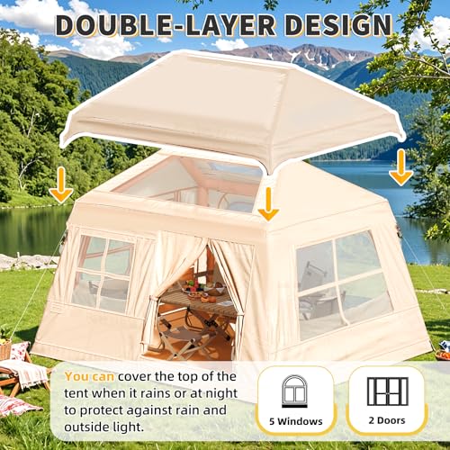 Tienda inflable para camping para 3-4 personas con doseles resistentes al clima miniatura 6