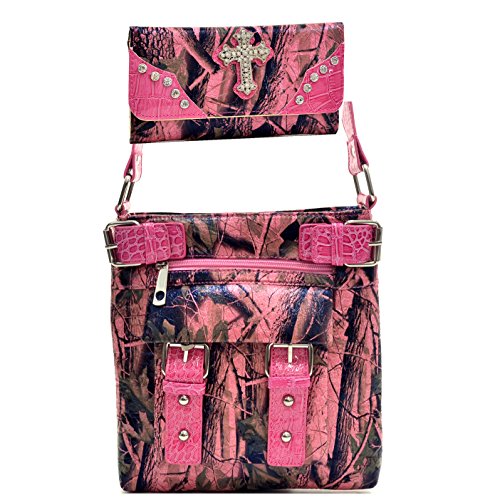 Western Camouflage Camo Cross Body Messenger Bag Purse With Matching Wallet