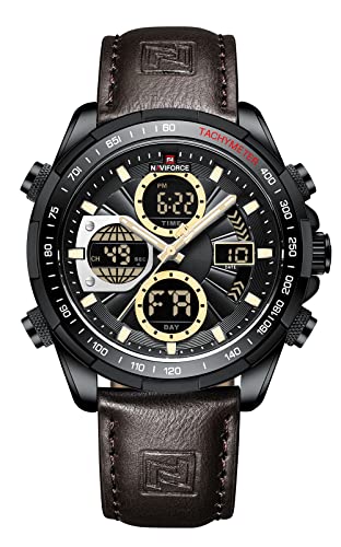 NAVIFORCE Reloj digital para hombre, de lujo, analógico, de cuarzo, resistente al agua, cronógrafo, militar, multifuncional, negro, Correa NAVIFORCE Reloj digital para hombre, de lujo, analógico, de cuarzo, resistente al agua, cronógrafo, militar, multifuncional, negro, Correa