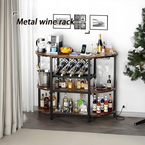 Soporte de vino metálico negro 3 niveles con luz LED miniatura 2