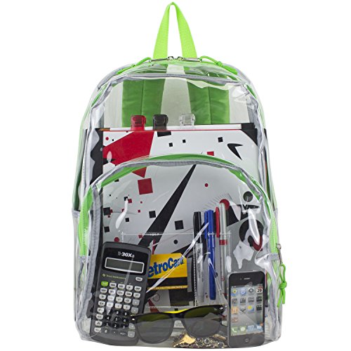 Eastsport Clear Backpack, Fully Transparent With Adjustable Colorful Padded Straps (Clear/Lime Green) #TOP4