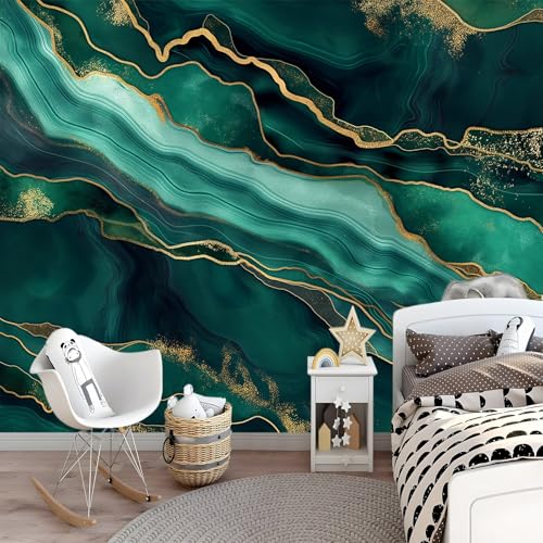 Papier peint photo effet marbre vert émeraude turquoise 150x105