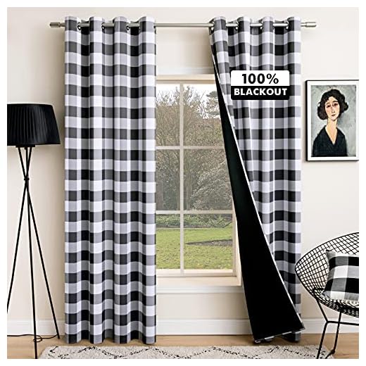 MIULEE Buffalo Plaid Curtains for Farmhouse Bedroom, Blackout Window Drapes with Grommets for Living Room Darkening Light Blocking and Thermal Insulated Set of 2 Panels, W 52" x L 84" Black and White