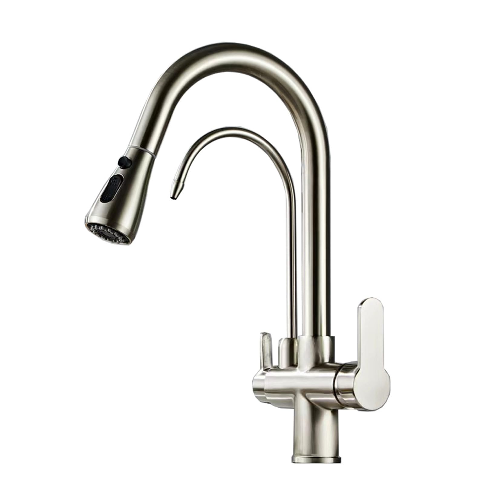 ZYCHSJXA 3 Way Taps for Kitchen Sink with Spray Drinking Water Tap Brushed Gooseneck 2 Mode Rotatable Faucet