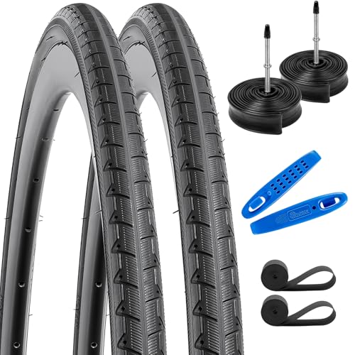 2-PCS 700C Road Bike Tires 700 x 25C/25-622 and 700C Heavy Duty Bike Tubes...