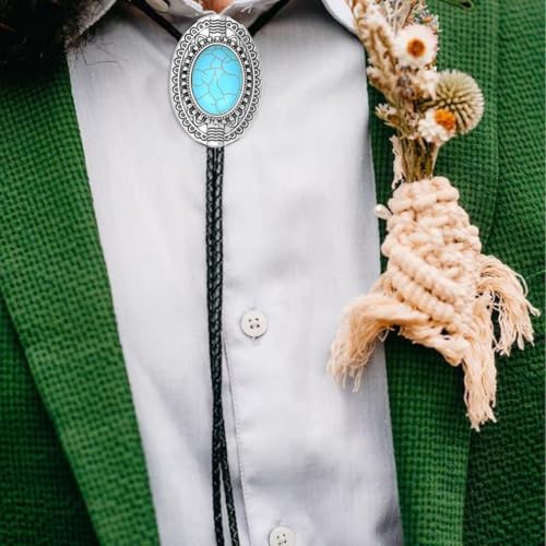 Image of AZORA Western Cowboy Bolo Tie Men Leather Necktie Leather Cord Turquoise Stone Bolo Ties for Men Women