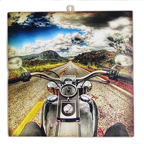 KUSTOM ART Quadro Quadretto Stile Vintage Harley Davidson Stampa su Legno 23x23 cm.