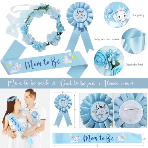 Hycsanbao BLUE ELEPHANT Baby Shower Party Supplies, It'S A Boy Backdrop Tablecloth Elephant Balloon Arch Baby Box Mom To Be Sash Dad To Be Pin thumb #3
