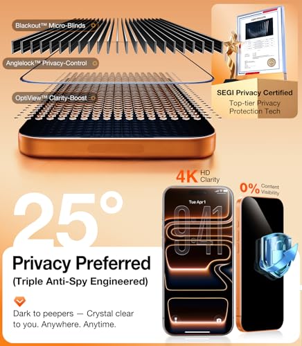 Image of UltraGlass TOP 9H+ Armor for iPhone 17 Pro Privacy Screen Protector [NO.1 Military Grade Shatterproof] Privacy Screen iPhone 17 Pro Tempered Glass [100% Anti-Spy] Longest Durable, 2 Pack 6.3''