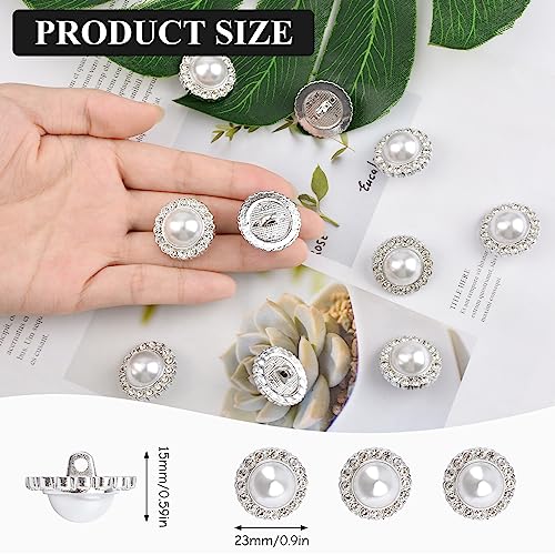 URROMA 30 Pcs Silver Retro Pearl Buttons - Image 2