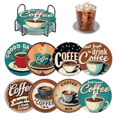 8 PCS Coffee Diamond Art Coasters Kits, Diamond Painting Coasters