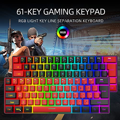 Image of Snpurdiri 60% Wired Gaming Keyboard, True RGB Mini, Waterproof Small Compact 61 Keys for PC /Mac Gamer, Typist, Travel, Easy to Carry on Business Trip (Black-Red)