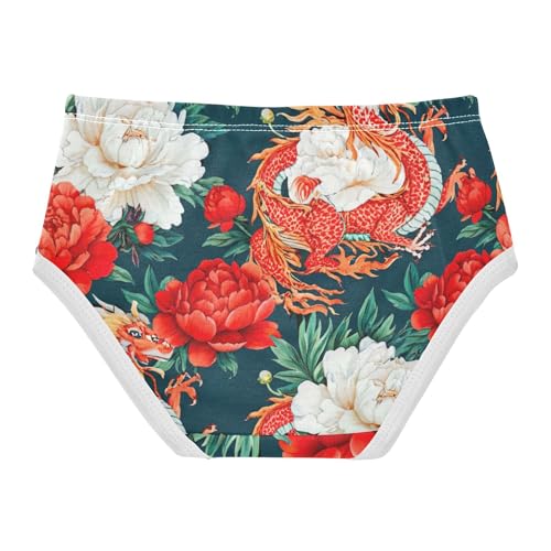 Durable Toddler Underwear Floral 2t Cotton Cute Panties Girl Chinese Dragon Red White Peonies Briefs Undies Kids2