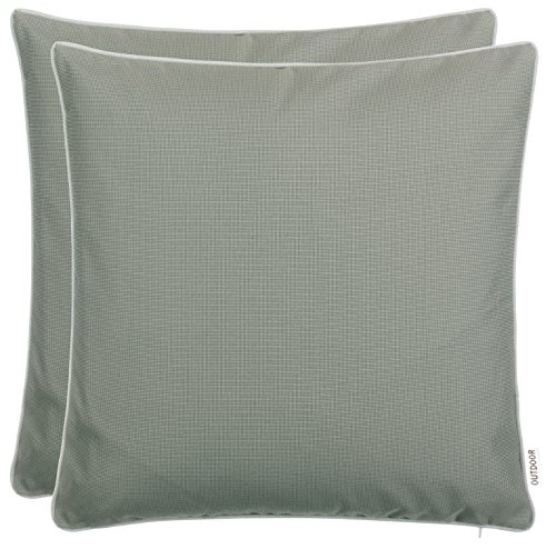 Cojín de jardín, para exteriores, decoración, teñido en hilo, resistente a suciedad y agua con cremallera, tamaño:45 x 45 cm., Tela, pardo, 2er-Vorteilspack