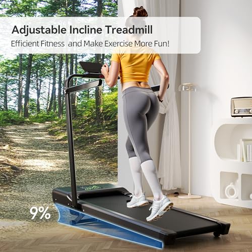Image of DeerRun Walking Pad Treadmill with Incline and Handle Bar, 4-in-1 Foldable Under Desk Treadmills for Home Small or Office, 300 lbs Capacity 3.0 HP Folding Portable Walking Pad with APP
