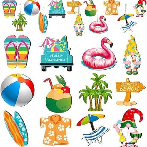24 Stück Holz Deko Fensterdeko Hängend,Sommerdeko,Beachskateboard Deko zum Aufhängen,Hängedeko Holz Anhänger,Türen,Fenstern,Gärten,Höfen Strand am Meer für Sommer Party,Hängende Hintergrund Dekoration