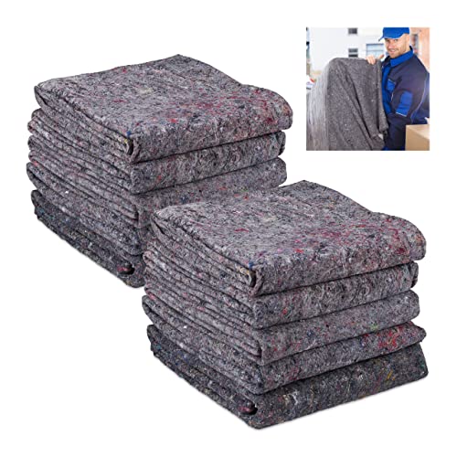 Relaxdays Couvertures de déménagement, x10, travaux, Transport, Stockage, Non-tissé recyclé, Protection 150x200, Gris