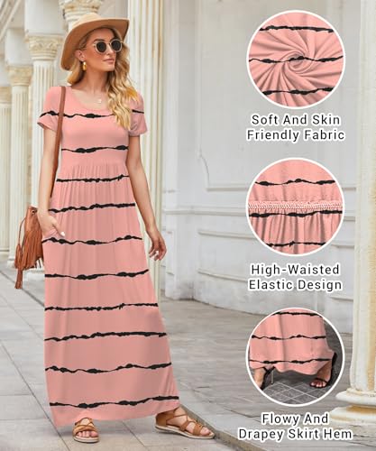 Image of EUOVMY Women's Short Sleeve Loose Plain Maxi Dresses Casual Vacation Long Dresses with Pockets