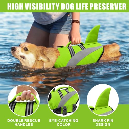 Mosucoirl Dog Life Jacket High Flotation,Shark Dog Lifesavers Floats Coat High Visibility Reflective Pet Safety Vest Swimsuits Small Medium Large Dog Life Vest for Swimming Boating Surfing Kayaking Mosucoirl Dog Life Jacket High Flotation,Shark Dog Lifesavers Floats Coat High Visibility Reflective Pet Safety Vest Swimsuits Small Medium Large Dog Life Vest for Swimming Boating Surfing Kayaking